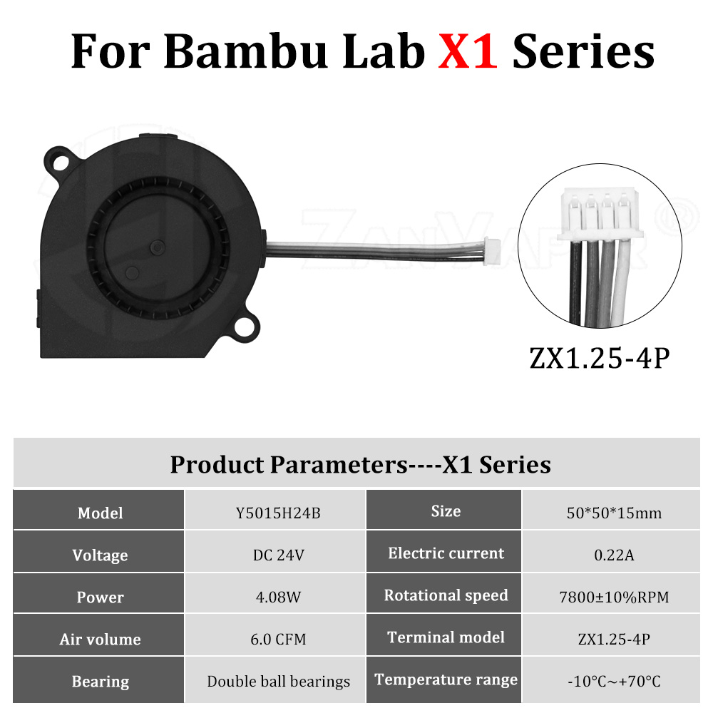 Cooling Fan For Bambu Lab X1 X1C P1 P1S Front Shell Component Cooling Drum Fan Model Double Ball Bearing High Speed 5015