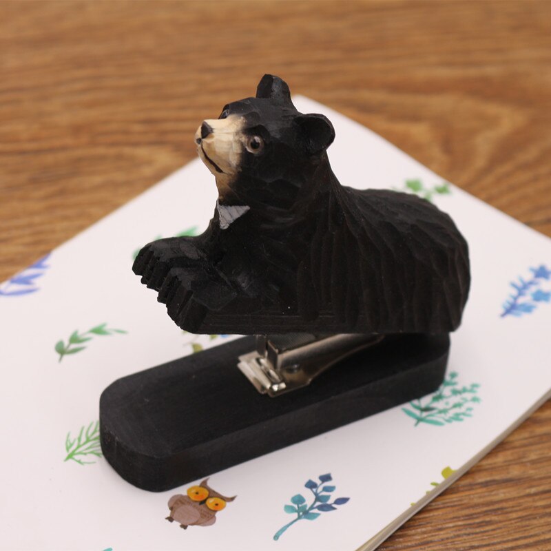 Agrafeuse pour animaux en bois papeterie créative agrafeuse pour bûches fournitures de bureau convient pour agrafeuse Standard No.10 et 12 pour papier