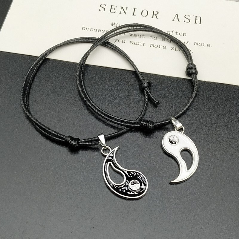 Bracelet Yin Yang de Style chinois pour hommes et femmes, 2 pièces, noir et blanc, corde ajustable, bijoux à la ,