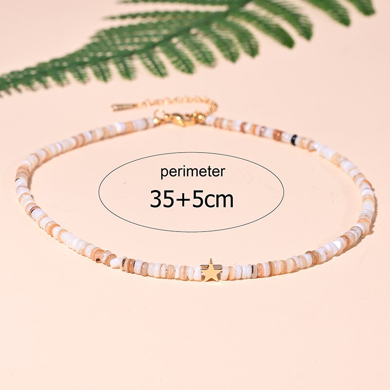Moon girl golden star choker necklace for women jewelry uses stainless steel chain and 4mm shell beads
