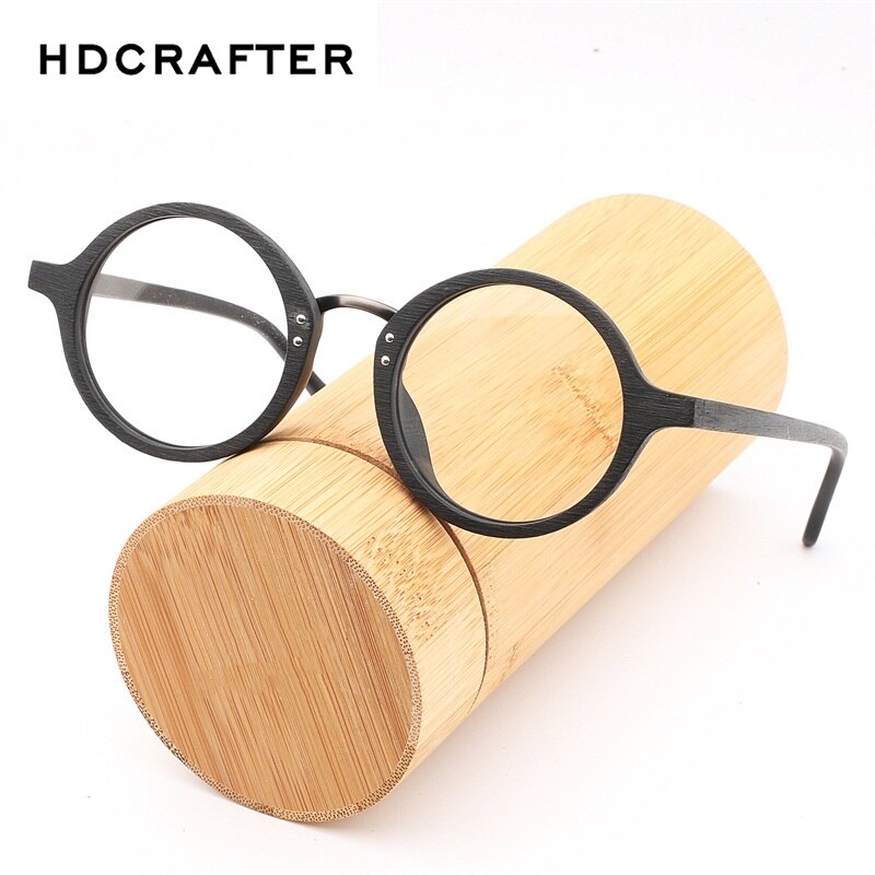 Hdcrafter vintage retro runde brillerammer træ recept nærsynethed briller med klar linse træ læse briller ramme