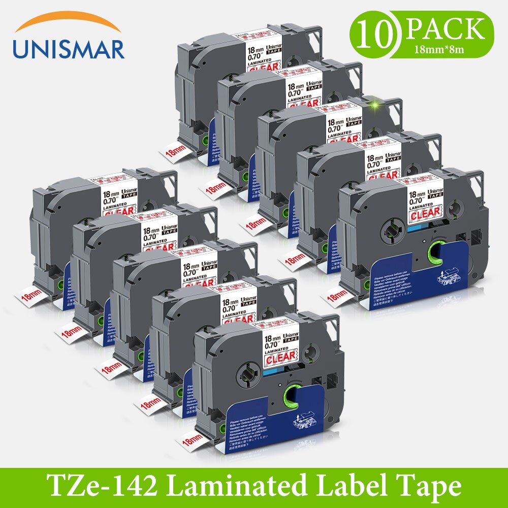 10PK 18mm TZe-141 Black on Clear White TZe-241 Label Tapes for Brother TZe141 TZ-141 P-touch Label Printer Laminated Label Maker: Red on Clear