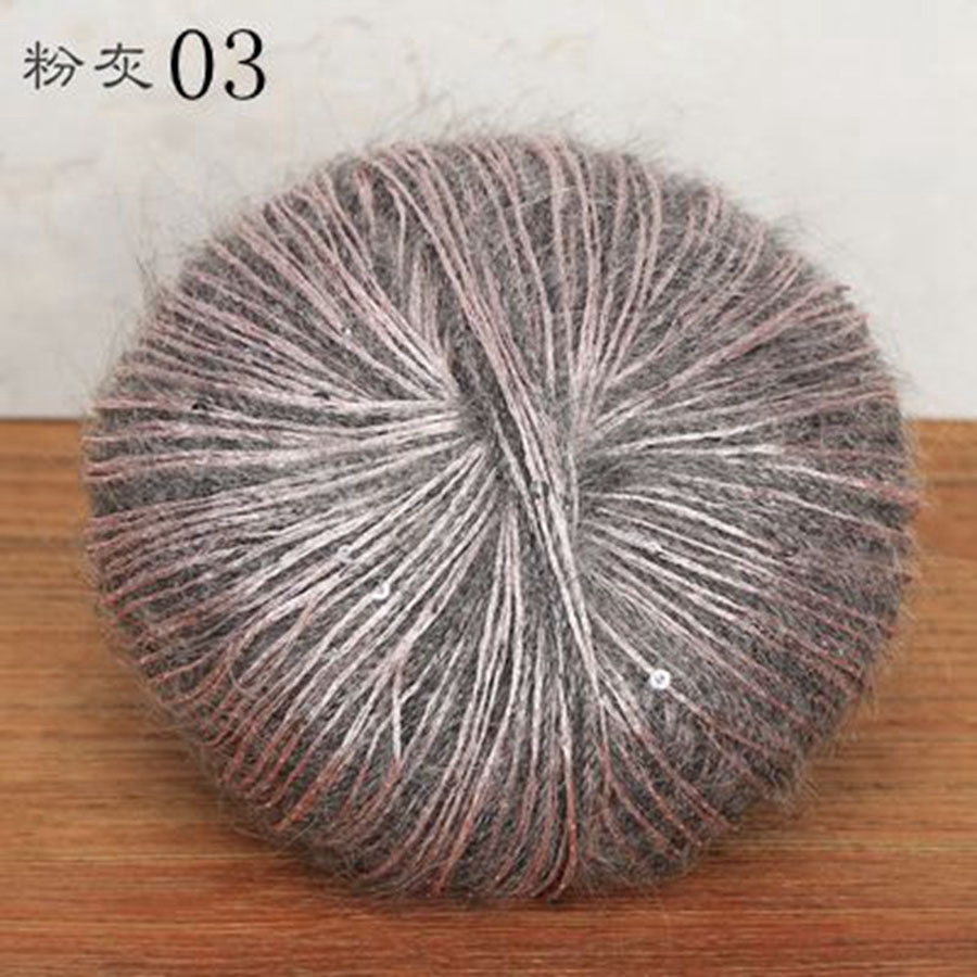 Blødt strikkegarn med pailletter til stof, farverigt tyndt hæklegarn, perlebesat pailletgarn, håndvævet uld med , 50g nøgler: Mørkegrå