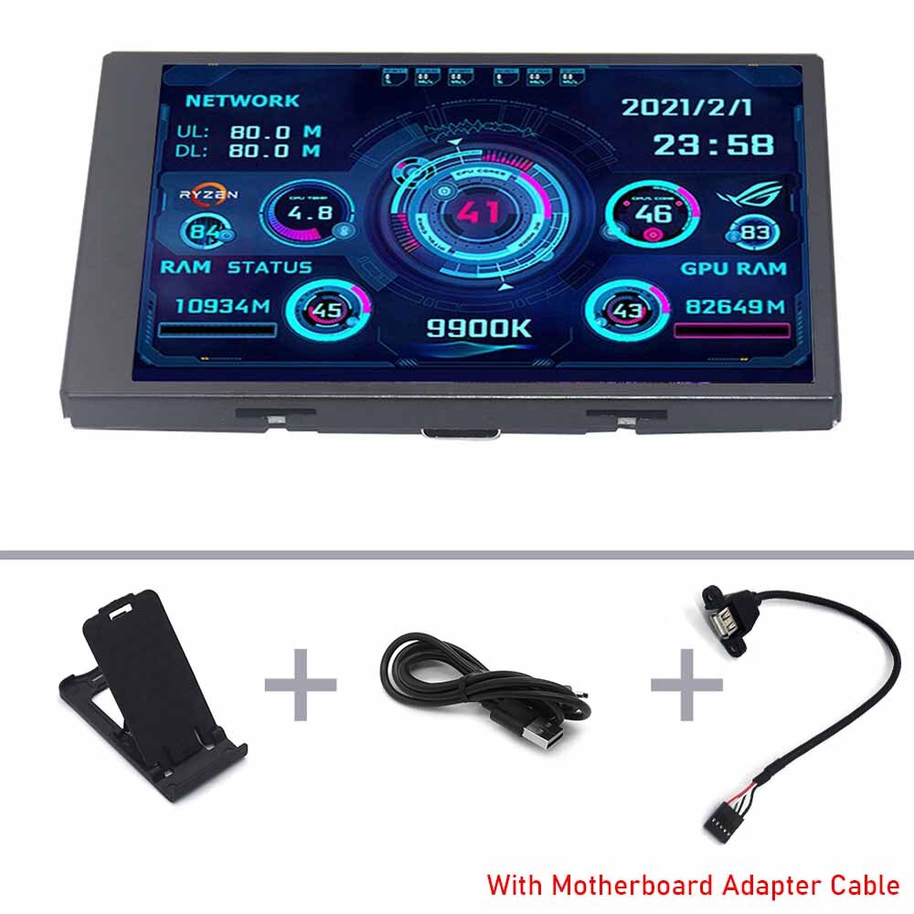 Neueste 3,5 Zoll IPS Typ-C Sekundären Bildschirm Computer CPU GPU RAM HDD Monitor mit Halterung USB Anzeige AIDA64 für Mini ITX fallen: mit Adapter Kabel