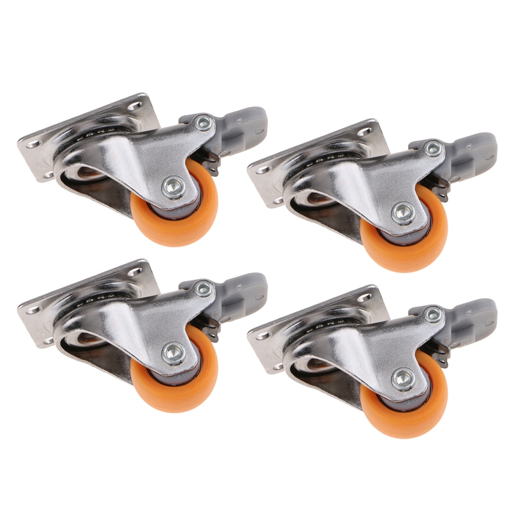 4x Heavy Duty Nylon Castor Wheel Trolley Furniture Worktable Brake Casters 1inch