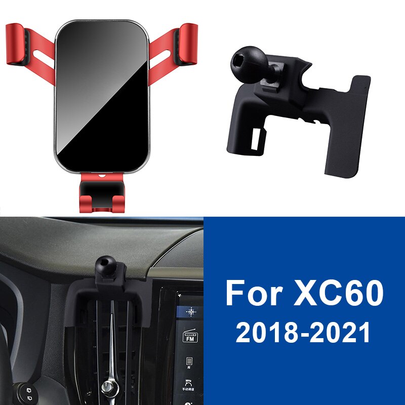 Lufthastighed rød til volvo  xc90 s90 xc60 s60 xc40 tilbehør bil mobiltelefon holder luftventil monteringsbeslag auto gravity gps stander: Xc60 18-21 rød