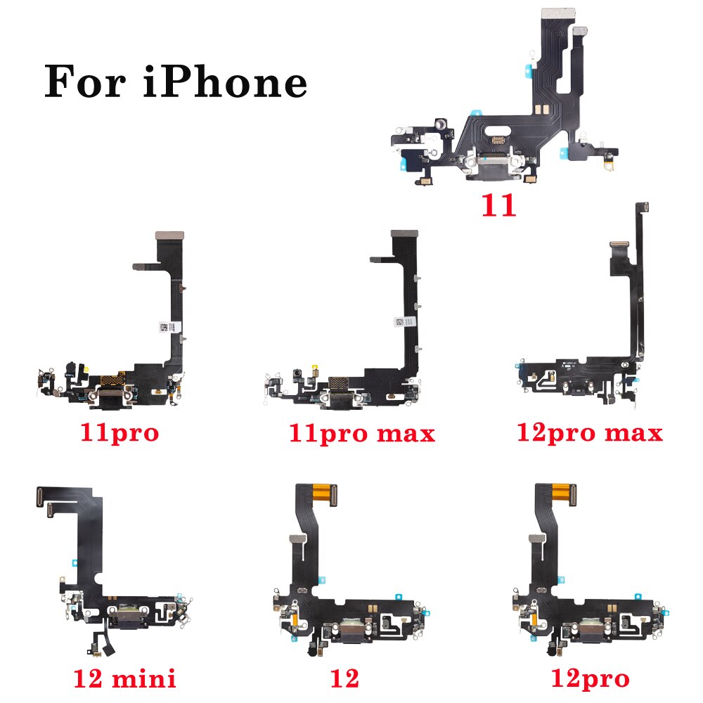 1pcs USB Charging Charger Port Flex Cable For iPhone 11 12 pro Max mini Dock Charger Connector With Microphone Flex Replacement