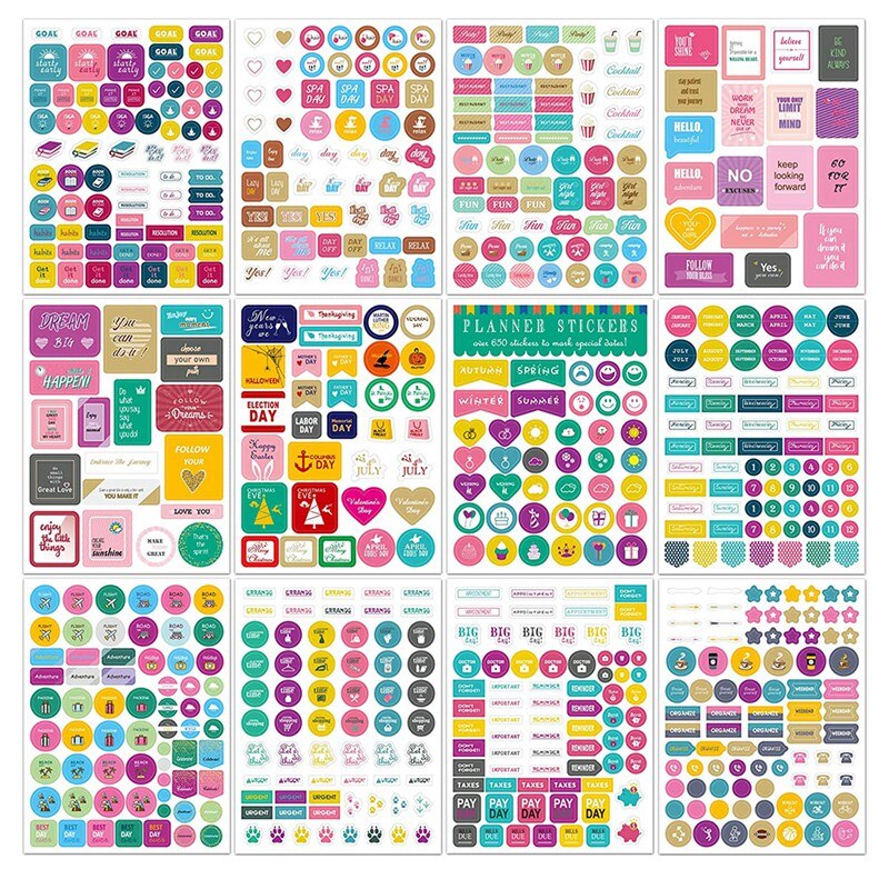 12 Sheets Planner Stickers Monthly Tabs for DIY Calendar, Weekly Daily Planner Stickers Work Planning Budget Decals: Default Title