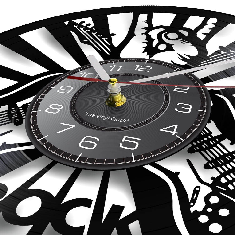 Rock Hand Sign Wall Art Wall Clock Music Room Wall Decor Vinyl Record Clock Rock Music Lover Guitar Players Guitar Ornament