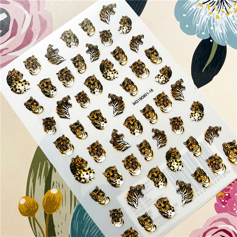 MG190901-16 tête d'animal tête de tigre tête de panthère 3D dos colle ongle décalcomanie ongle autocollant décoration ongle art ongle ornement: Default Title
