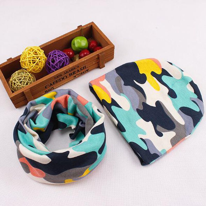 Kindermuts baby gehaakte muts baby winter muts sterrenprint halssjaal kraag warmer muts set baby capuchon katoenen warme muts sjaal: C camouflage 2