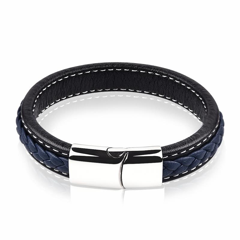 Mens Bracelet Braided Leather Bangle for Men Stainless Steel Magnetic Clasp Bracelets Punk Male Jewelry Christmas: 7 / 22cm