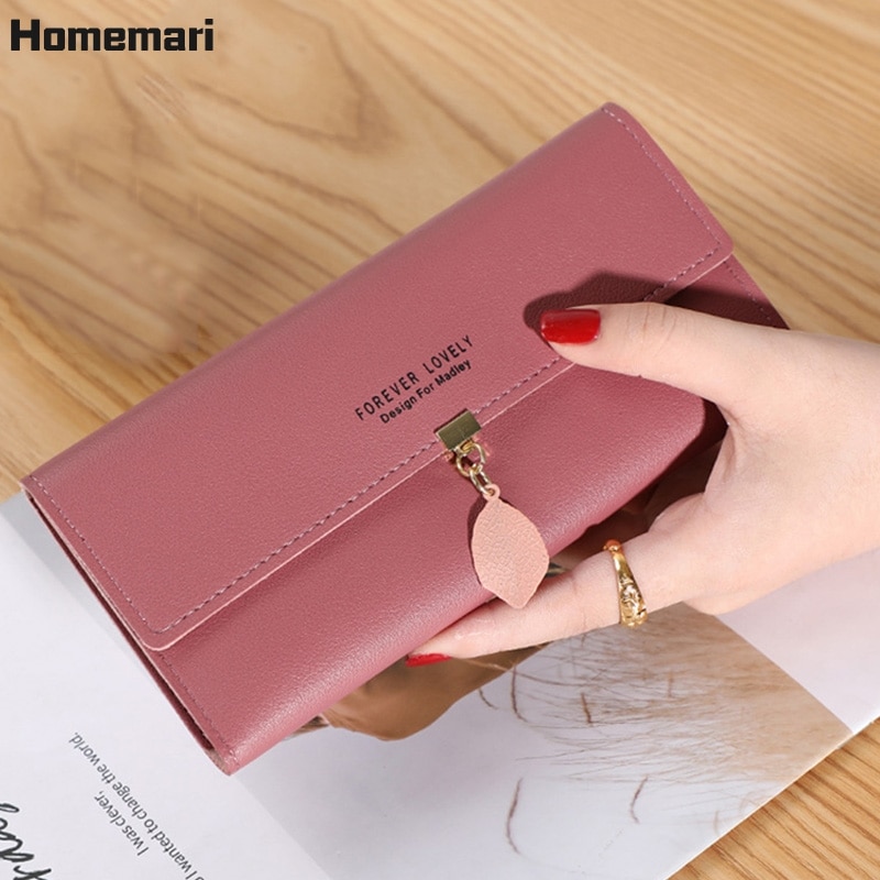 Homemari mulheres couro do plutônio carteiras femininas bolsas longas sacos de dinheiro folha telefone bolso senhoras carteira titular do cartão embreagem mujer 2021: long-dark pink