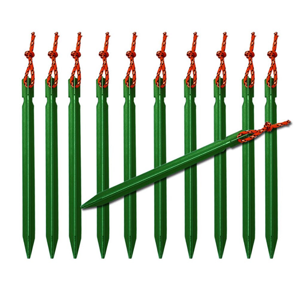 10 PCS Tenda Stakes con Corda Corda Corda Della Tenda Accessori Attrezzature Da Campeggio Corsa Esterna 18 centimetri Picchetti Chiodo: Green