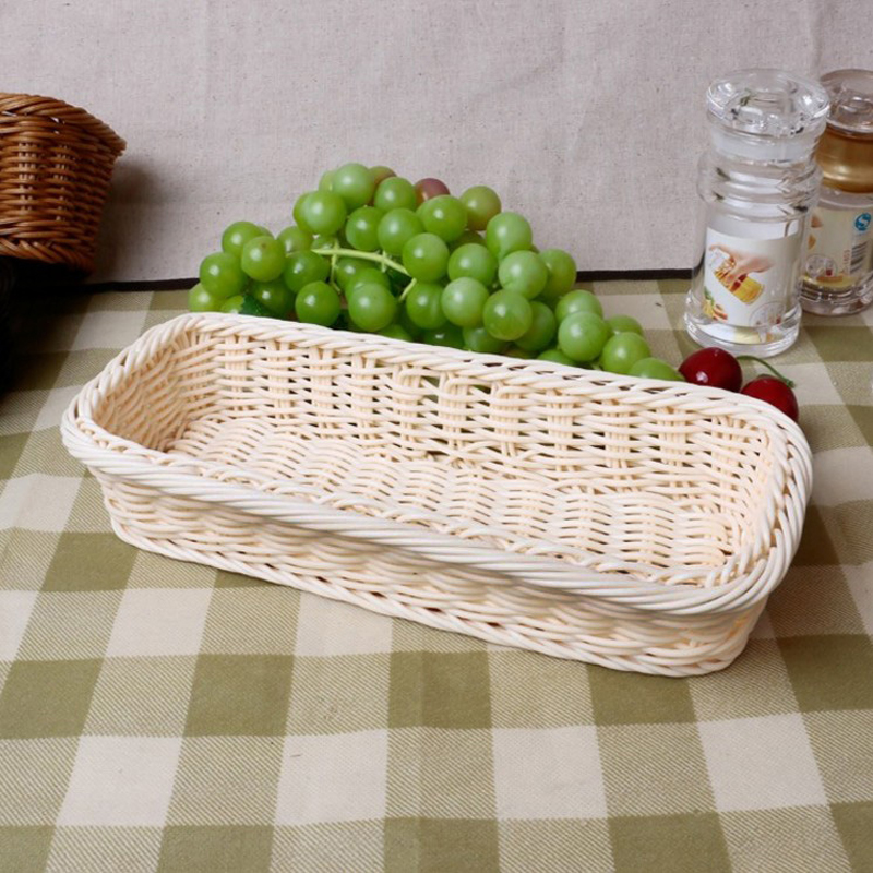Firkantet rattan brødkurv frugt mad gaffel ske kniv opbevaring kurv holder til restaurant bryllup bord dekoration 3 str.