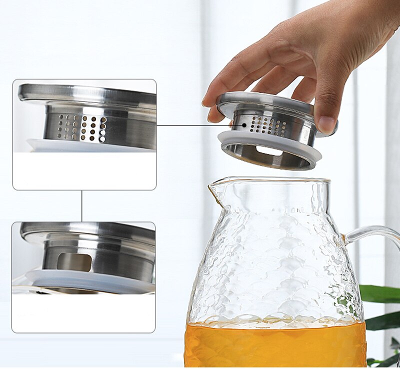 High capacity Glass Fish scale Water Pot 2000ml Jug Teapot Kettle Lemonade Heat-resistant Explosion-proof Heatable Carafe 1500ml