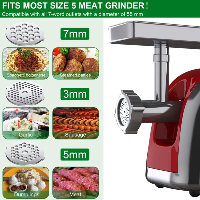 9 Stck Fleischwolf Klingen Fleischwolf Platte Scheiben Edelstahl Fleischwolf Zubehör für Größe 5 Stand-Rührgerät und fleisch Grinsen