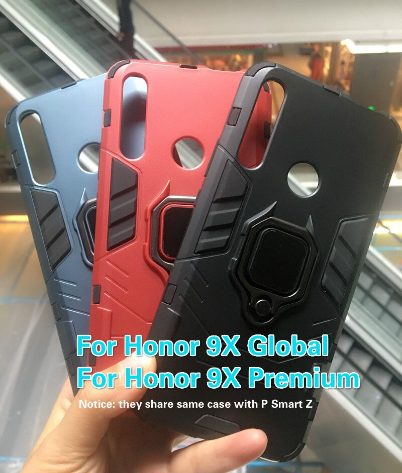 Rüstung Stoßfest Ring Halter Fall für Huawei Ehre 9X Premium Fall Harte PC Weiche TPU Hybrid Zurück Abdeckung Für Ehre 9X Globale Coques