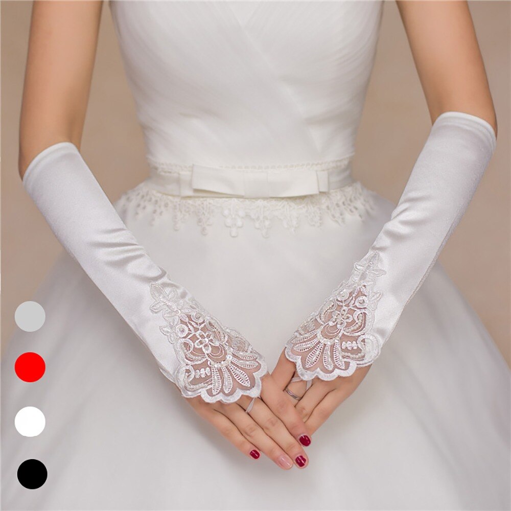 Guantes de novia sin dedos para mujer, elegantes guantes de lentejuelas hasta el codo, blanco, marfil y rojo, accesorios de boda, , GV003