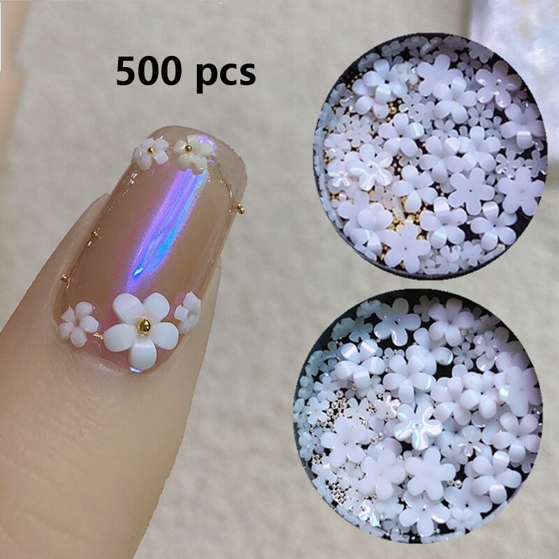 500 Japanse Stijl Vijf-Bloemblaadje Bloem Kleine Witte Bloem Drie-Dimensionale Mini Ins Hars Witte Kleine Bloem nail Decoratie