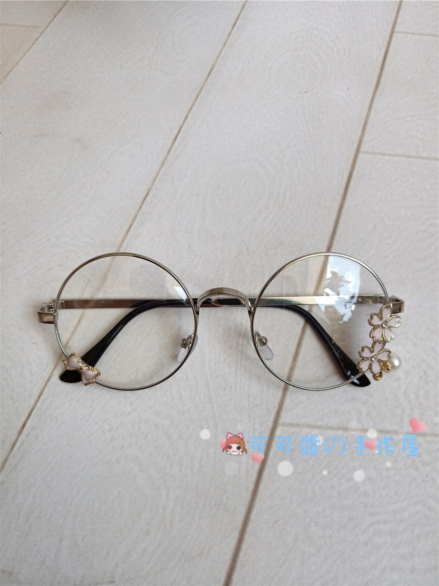 Lolita-gafas de sol bonitas y encantadoras, lentes góticas con flores de cerezo, montura de gafas redondas decorativas, gafas Geek De Harajuku japonés