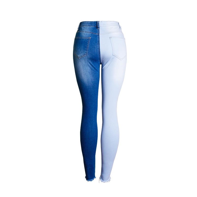 LOGAMI Skinny Ripped Jeans Woman Contrast Color Slim Jeans For Women Denim Pants