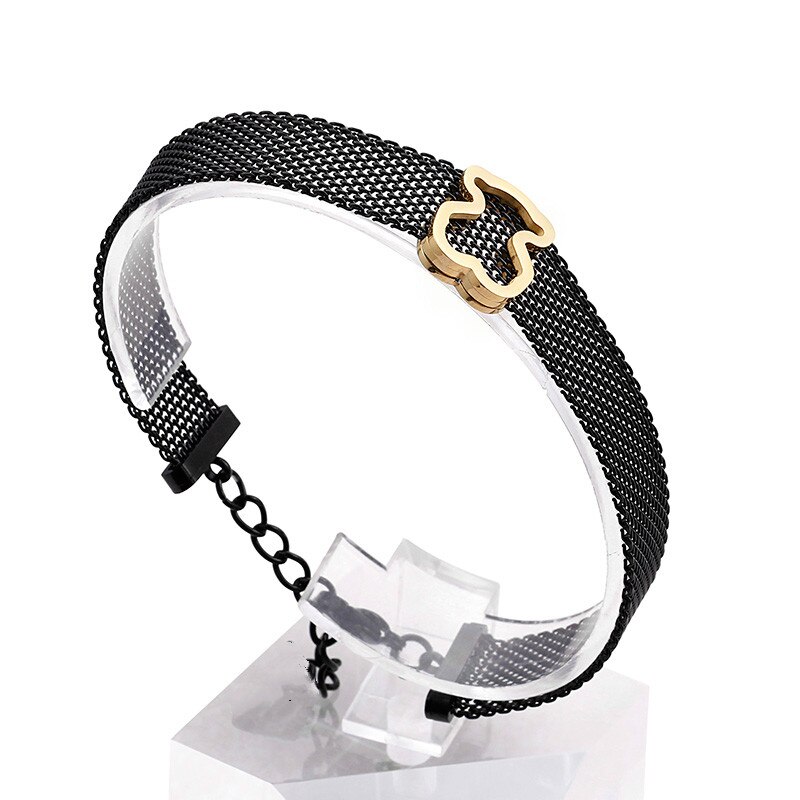 Mash Bear Bracelet Jewelry for Women Girls Stainless Steel Bear Accessories Leather Braided Bracelet: B 15mm