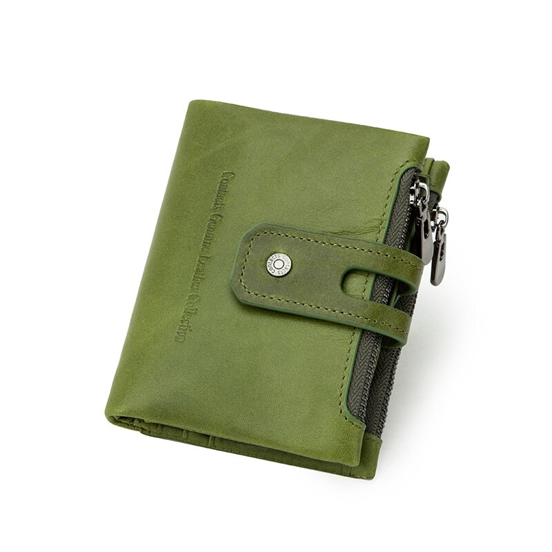 Contacts genuine leather small wallet women short card holder wallets for women hasp female coin purse portfel damski: green