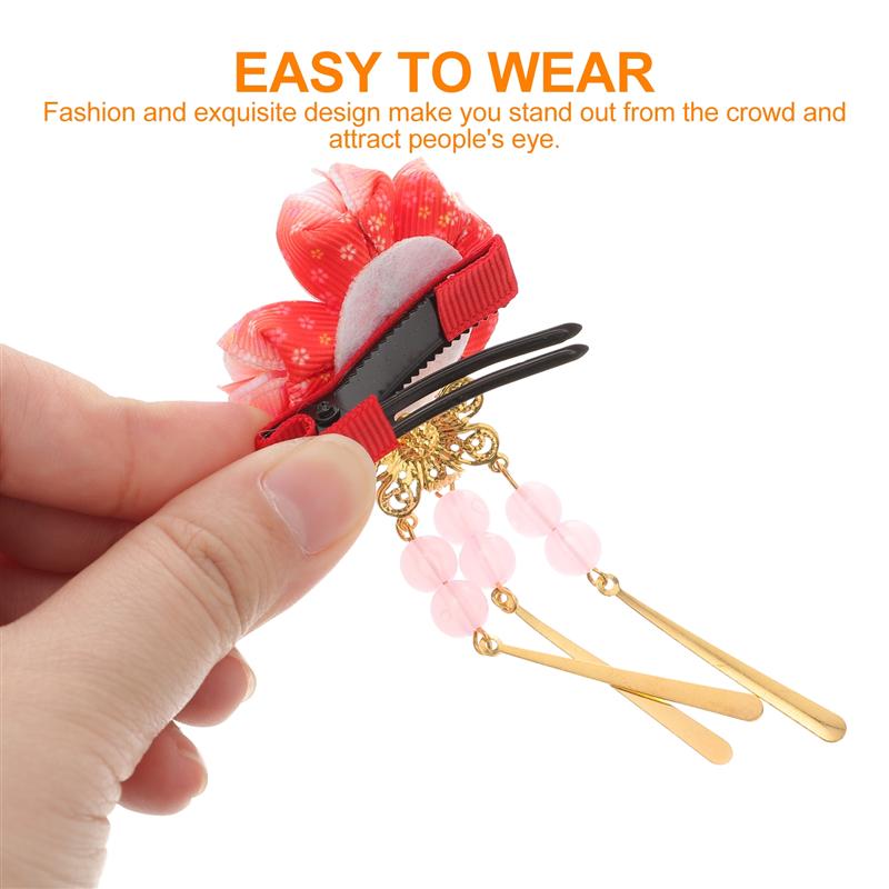 Japanese Style Hair Clips Hair Flower Shaped Barrette Headdress Kimono Accessories Red