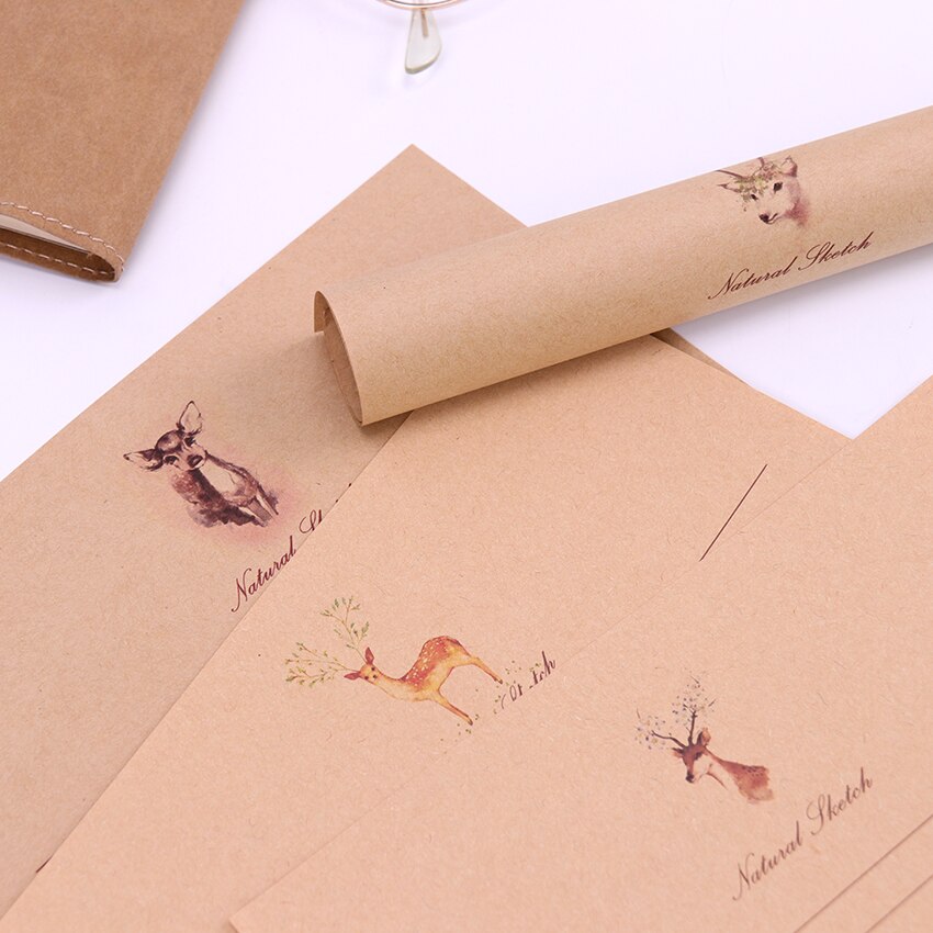 10 blätter Kleine Hirsch Kraft Papier knapp Papier 4 Stil Niedliche Jahrgang knapp Papier Stationären Papier für Karte Scrapbooking