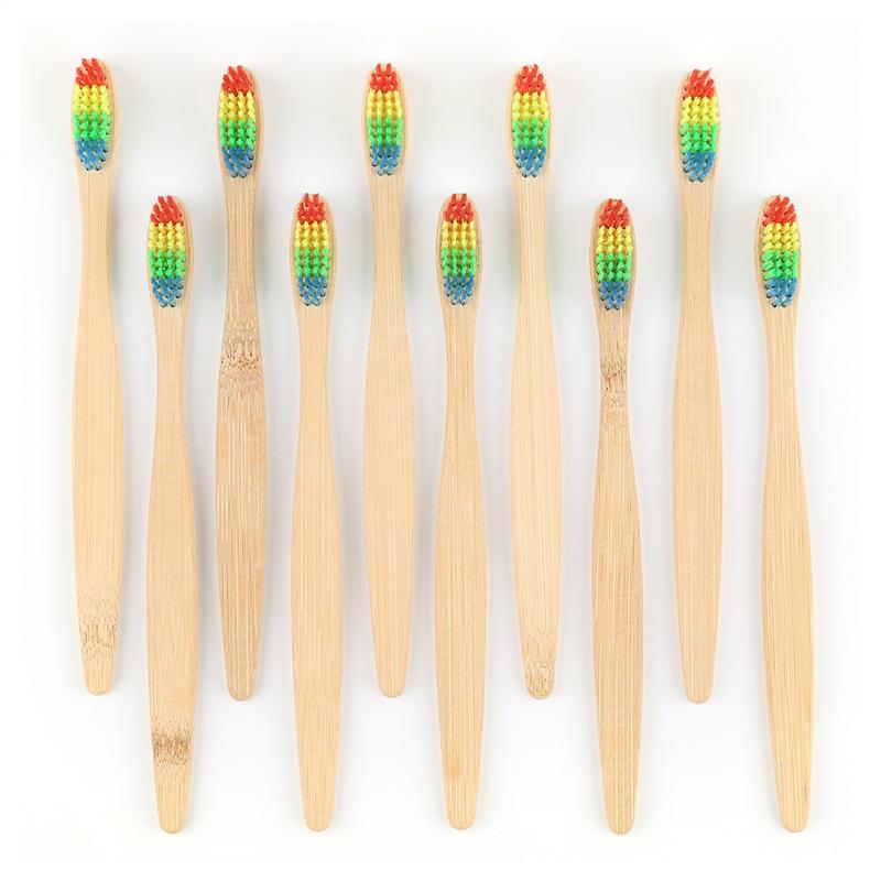 1pc regnbuetandbørster voksen medium/bløde børstehår venlig øko biologisk nedbrydelig tandbørste bambus produkter mundpleje tilbehør