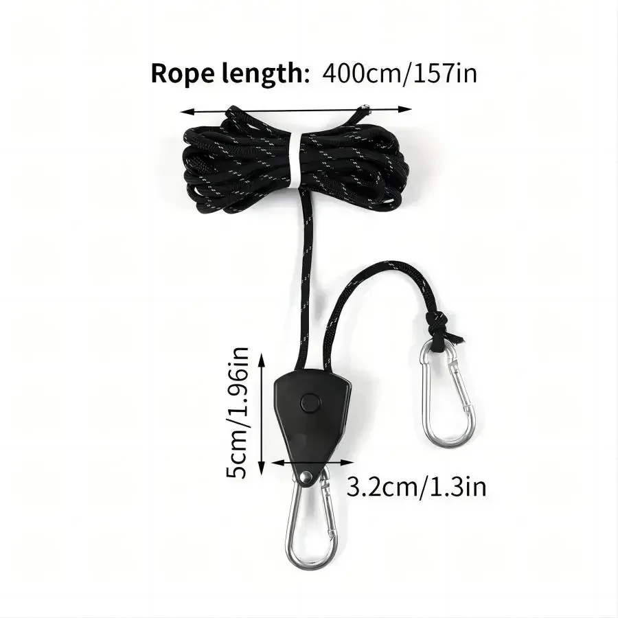 4 Ropes Adjustable Ratchet Rope Straps with Buttons Suitable for Tents Sunshades Plant Lights Outdoor Camping and Hiking: black