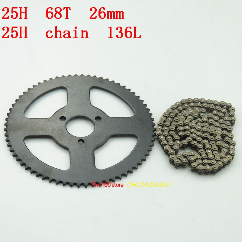 Good 25H 68T tooth 29mm rear Sprocket + 25H Chain 136L Links For 2 Stroke 47cc 49cc Mini moto Pocket Bike ATV Quad