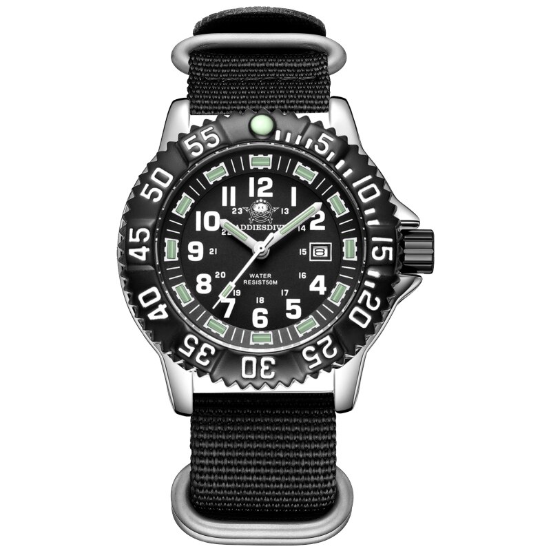 Addies Mannen Sport Horloge Kalender Display Roterende Bezel Mannen Mode Quartz Horloge Waterdicht Buis Lichtgevende Luxe Horloges: black