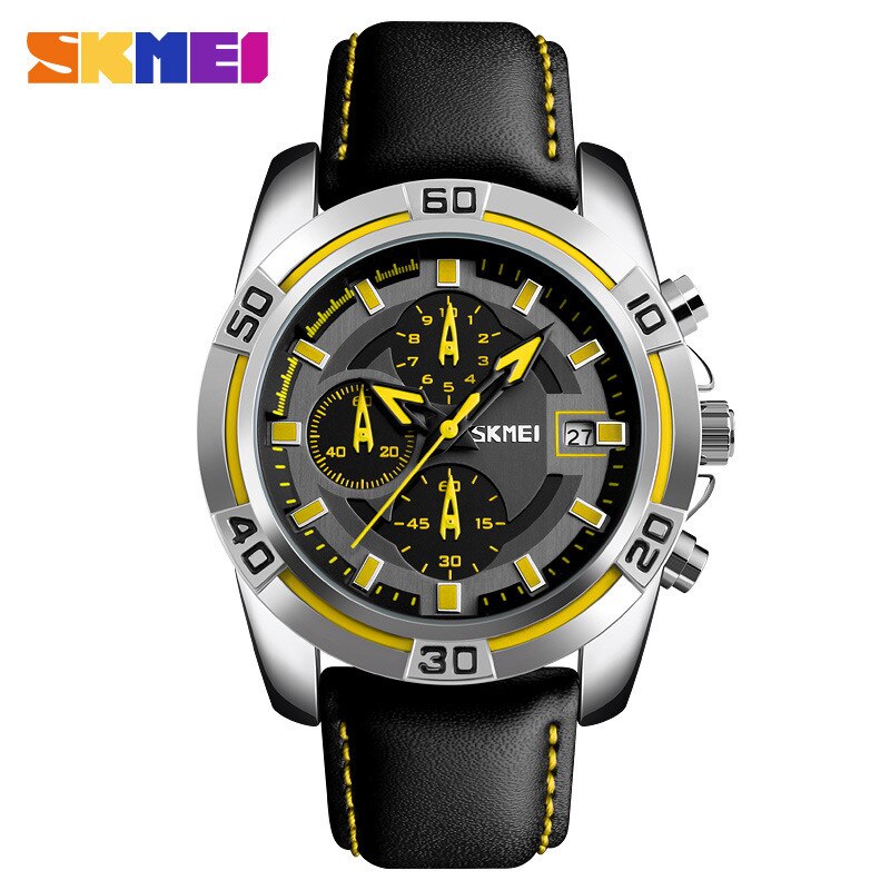 SKMEI9156 Multifunctionele Water Mannen Business Casual Quartz Horloge Drie-Disc Horloge Met Kalender