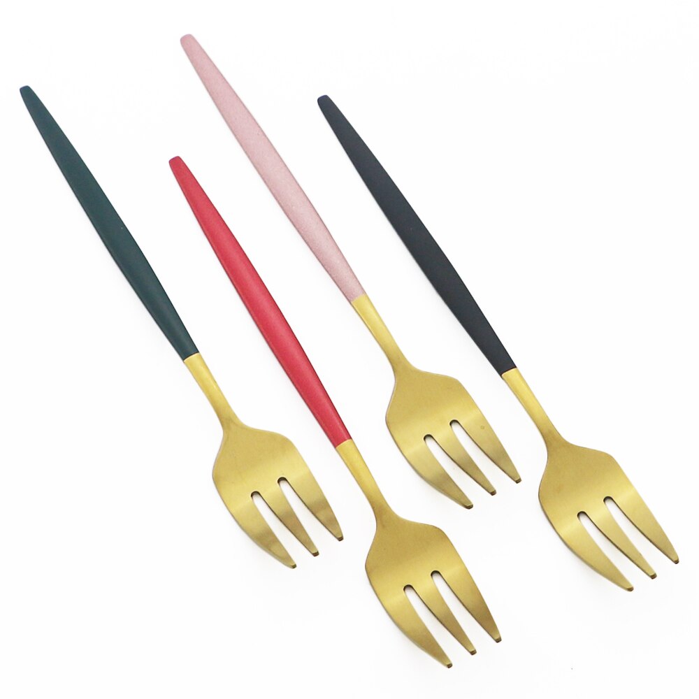 6Pcs Coloful Fork Set Tea Cake Snack Forks Dinnerware Cutlery Matte Stainless Steel Tableware Dessert Fruit Fork Silverware Set