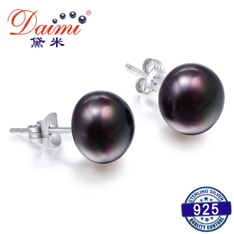 Dmefp 151 sorte perle øreringe 4 størrelse sorte ferskvands sølv 925 smykker udsøgte perleøreringe til kvinder: 3-4mm