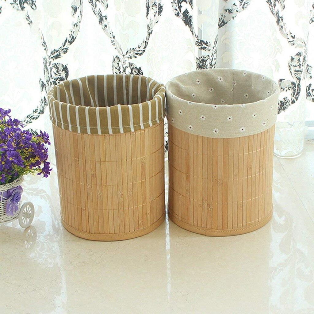 Folding Bamboo Waste Paper Basket Bedroom Dustbin Rubbish Bin Trash 2 Types