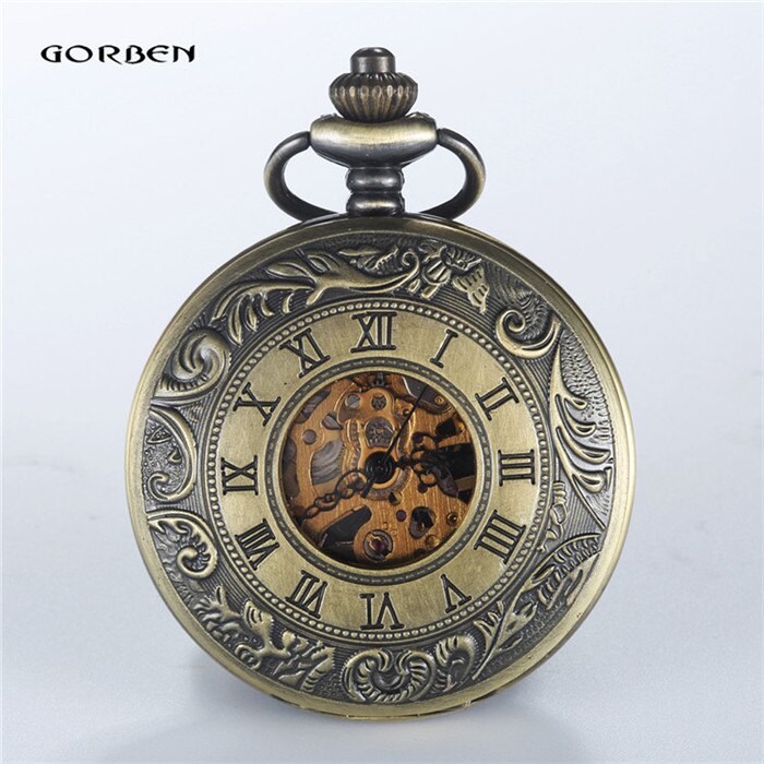 Lichtgevende Mechanische Zakhorloge Steampunk Vintage Hollow Cover Analoge Skeleton Hand Winding Mechanische Zakhorloge voor Mannen: P403