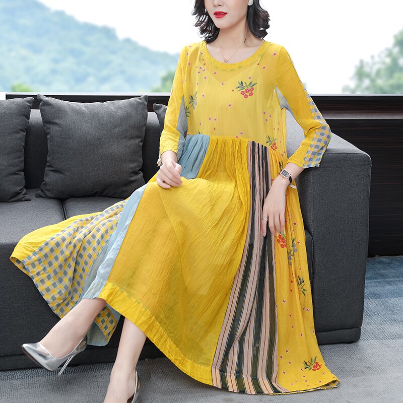 ZUOMAN-vestido Midi Floral de seda de morera para mujer, ropa de primavera y verano, holgado, 4XL talla grande, ceñido, , para: L