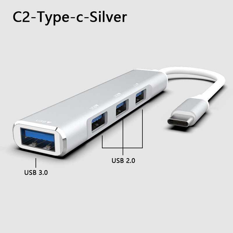 UTHAI SRJ Aluminum Alloy USB3.0/type-c Splitter 5 in 1/4 in 1 Docking Hub with Card Reader TF/SD USB3.0*1/2.0*3: C2-Type-c silver
