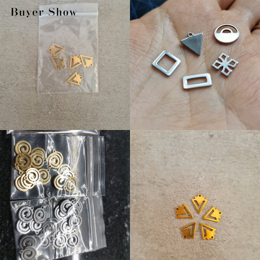 EUEAVAN-5 unids/lote de abalorios de acero inoxidable para la fabricación de joyas, colgante cuadrado triangular geométrico para pulseras, pendientes, accesorios