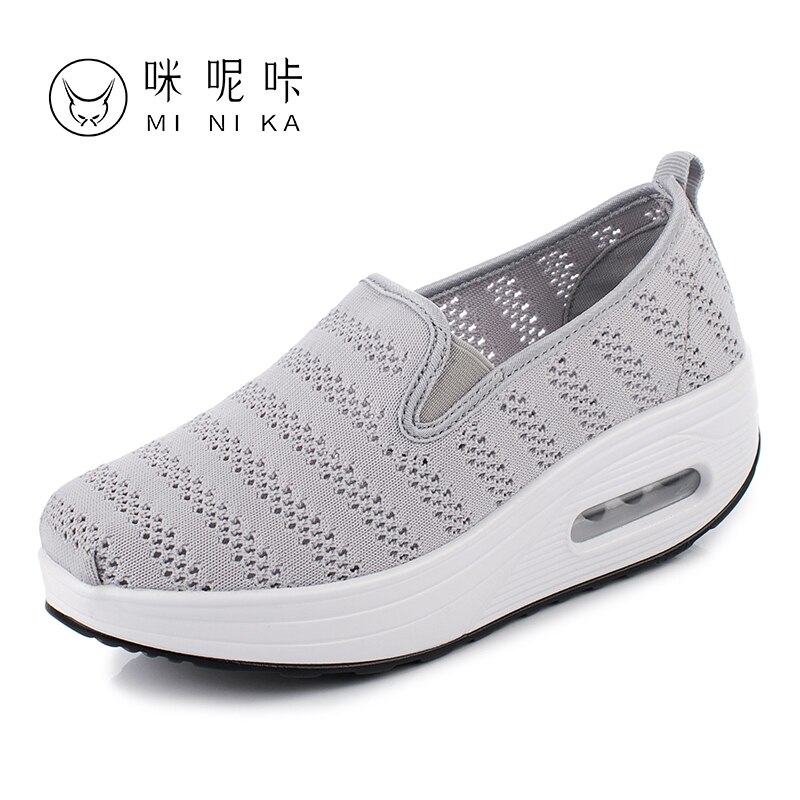 Women Toning Sport Shoes Breathable Mesh Slip on Lady Body Shaping Fitness Shoes Outdoor Women Slimming Swing Sports Shoes: Gray / 40