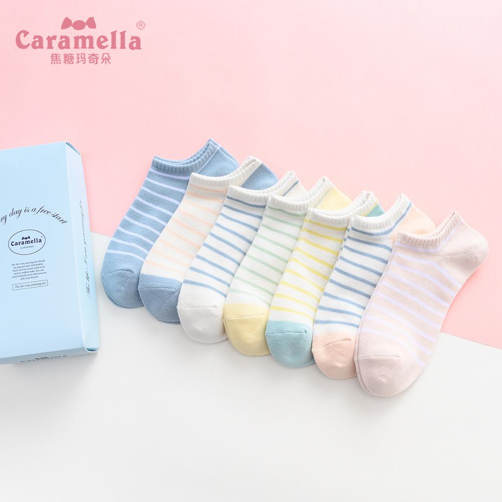 Forår kvinder sokker 7 par stribet slik farve bomuld piger ankel sokker farverige bløde usynlige korte dame sokker