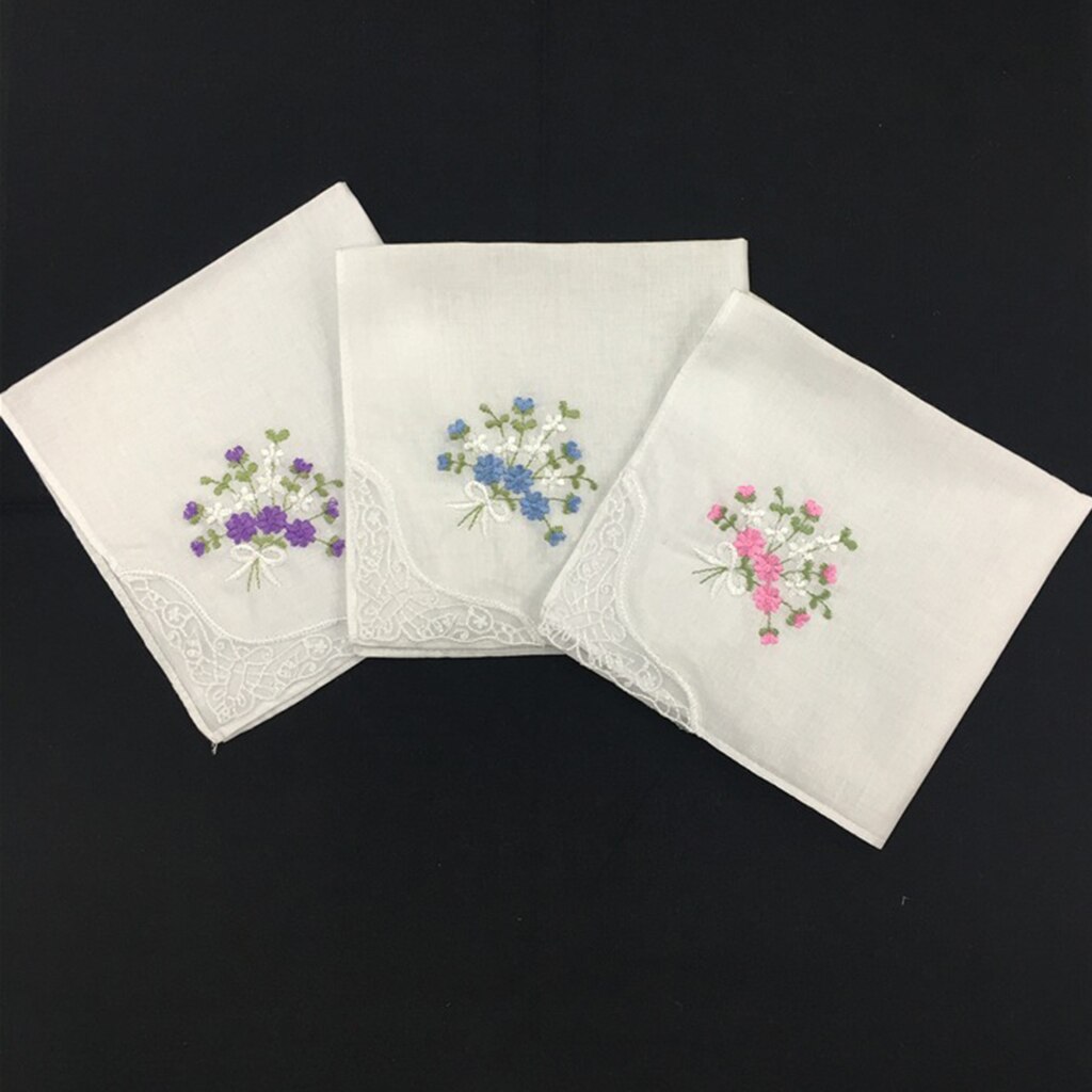 12Stck 100% Baumwolle Blumen- drucken SchöNe Taschentücher Damen Mädchen Waschbar Tasche Party DIY Spitze Taschentuch Tücher Handtuch