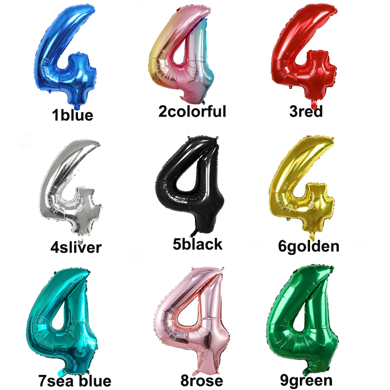 4 Ballons, 4-stellige Luftballons, vier grüNe Globus, blaue Figur, 4. Geburtstag, groß, groß, verrotten, rosa, golden, schwarz, bunt, 32 Zoll