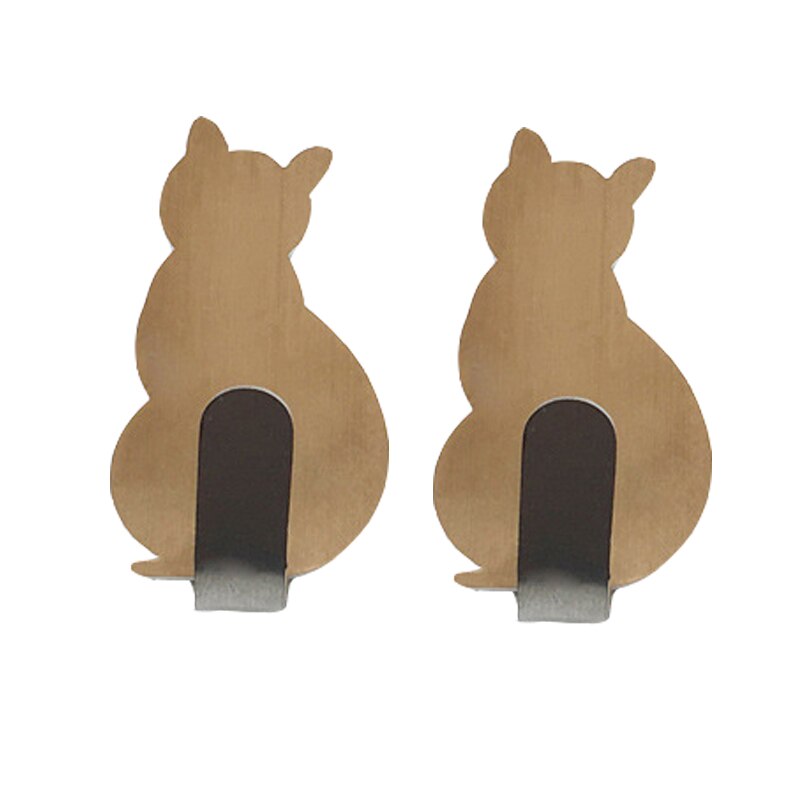 Kat Vorm Opslag Houder 2 Stks/set Zelfklevende Haken Voor Badkamer Keuken Hanger Stick Op Wall Opknoping Deur Kleding Handdoek rekken: Rose Gold-2PCS