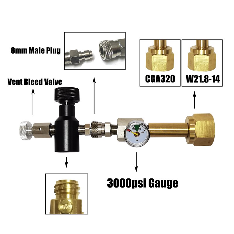 Novo conector de estação de enchimento co2, cilindro sodastream sodacesesesfera para conector ligado/desligado e conector w21.8-14 (din 477) ou cga320