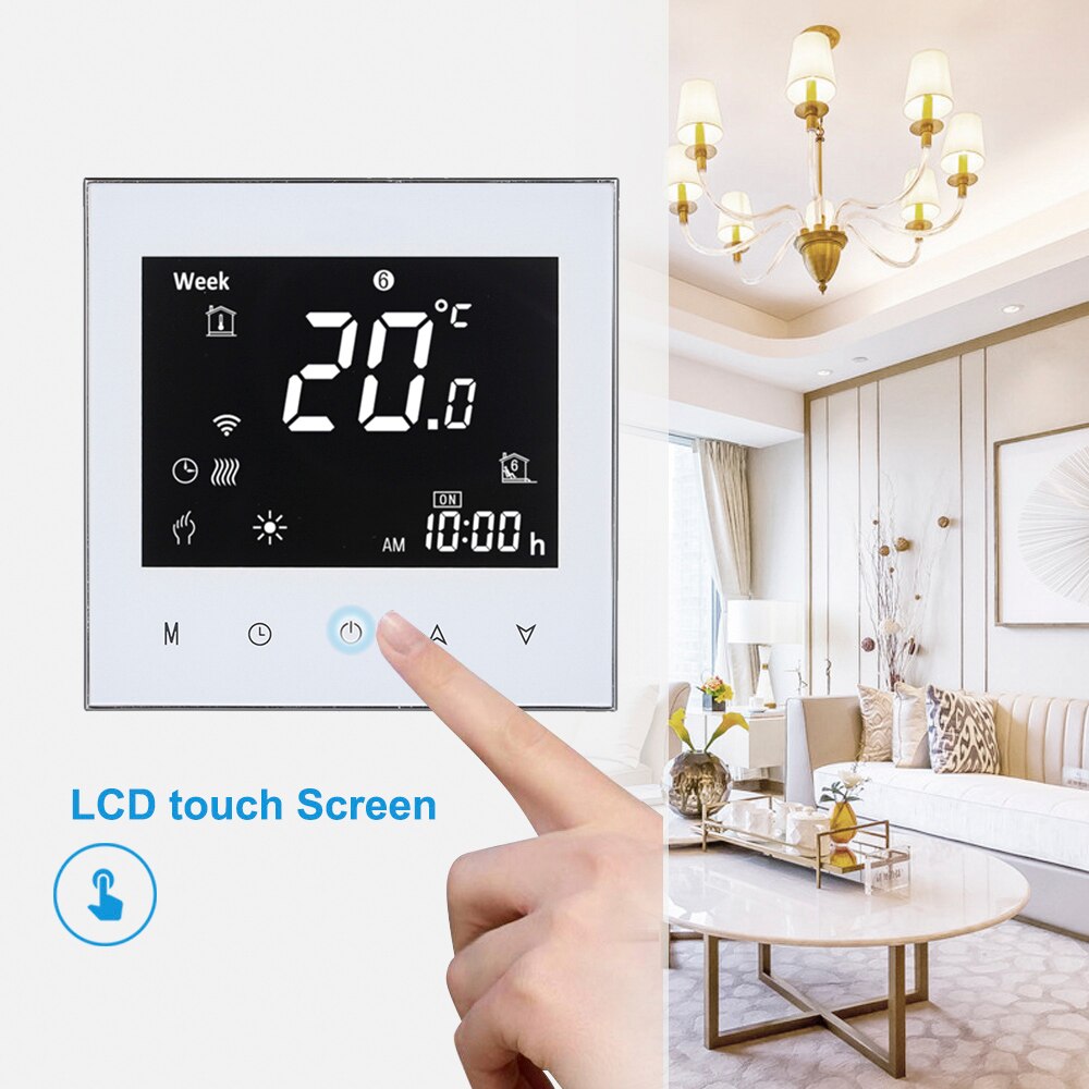 Google Home WiFi Smart Home Thermostat Water/Gas Boiler Heating Connection &amp; Voice Control Energy Saving LCD Touchscreen