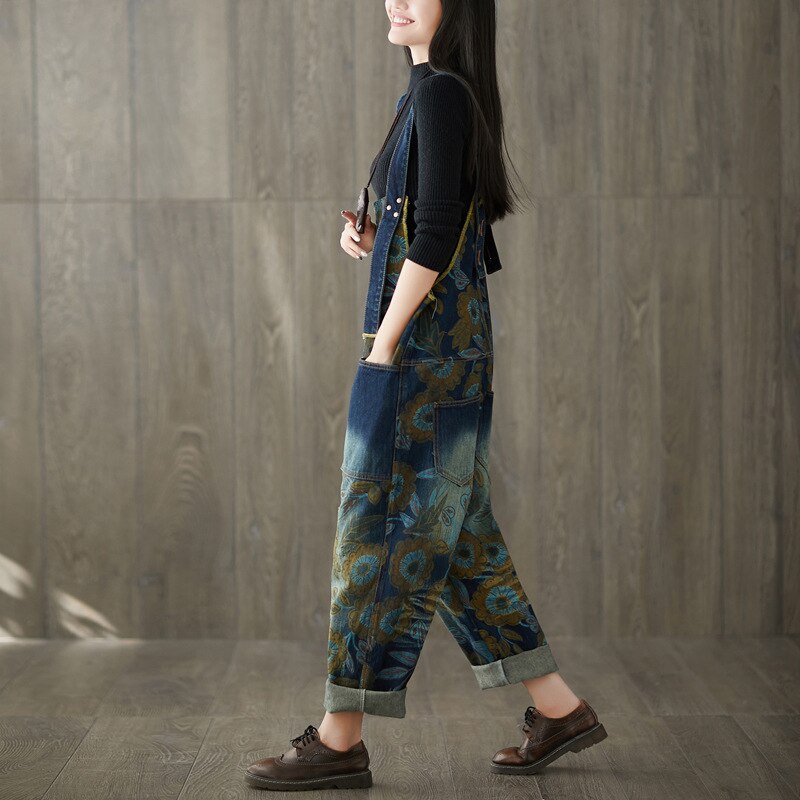 Max Lulu Europese Luxe Mode Broek Dames Vintage Bloemen Overalls Vrouwelijke Gedrukt Punk Jean Dames Denim Oversized Pantalon